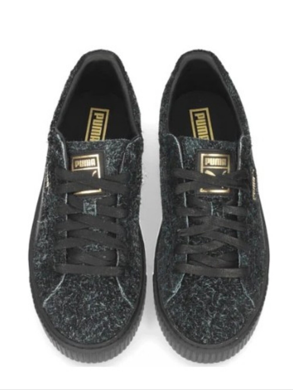 PUMA Suede Platform Elemental Black Textured Fuzzy Sneakers Size 9